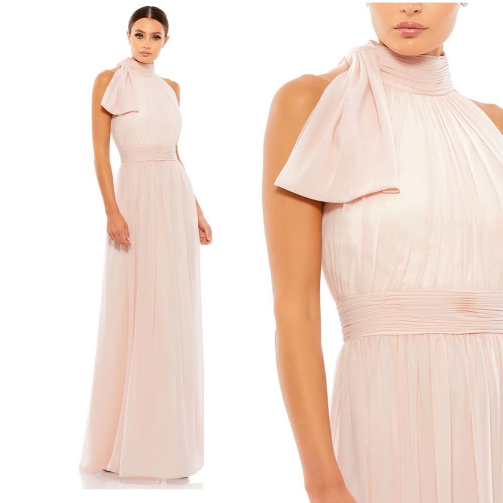 Mac Duggal 55035 Elegant High Neck Evening Dress pale Pink chiffon Gown NWT 6